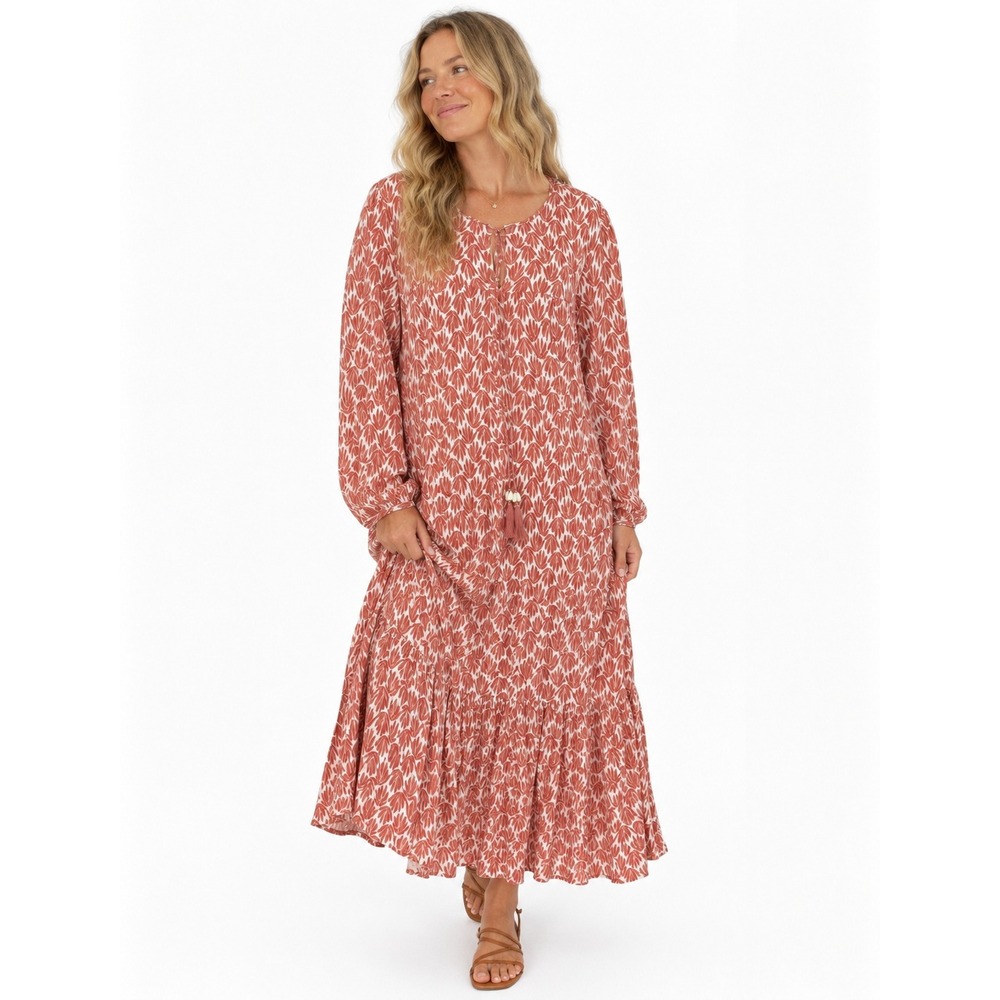 Compañia Fantástica Maxi Dress S Terracotta Cotton Tiered‎ Boho Cottage Prairie